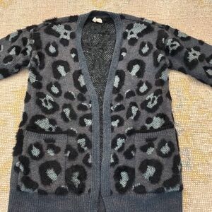 Anthropologie Moth Heathered Blue and Black Animal Print Cardigan